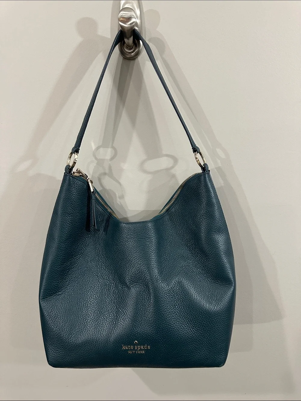 Kate Spade Dark Teal Pebbled Leather Hobo Bag